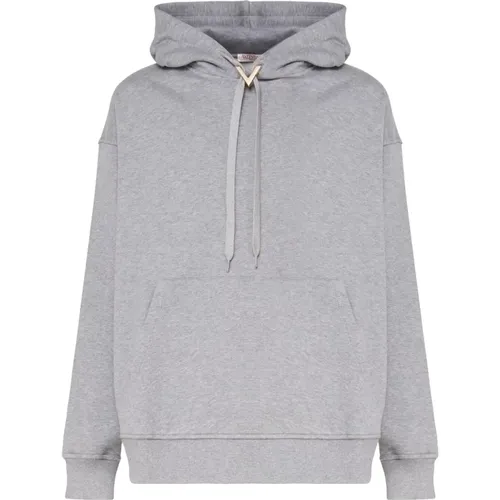 Melange Graue Baumwollkapuzenpullover , Herren, Größe: L - Valentino Garavani - Modalova