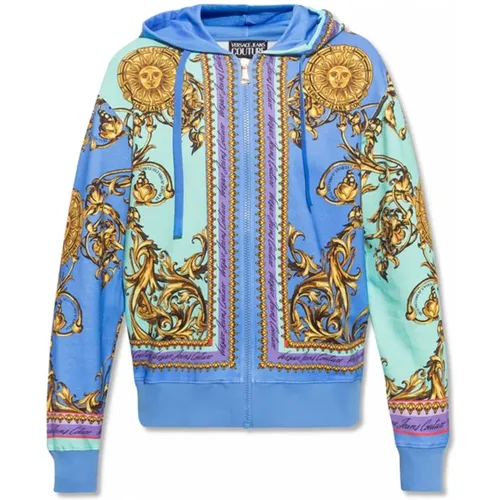 Printed Sweatshirt with Drawstring Hood , male, Sizes: M - Versace Jeans Couture - Modalova