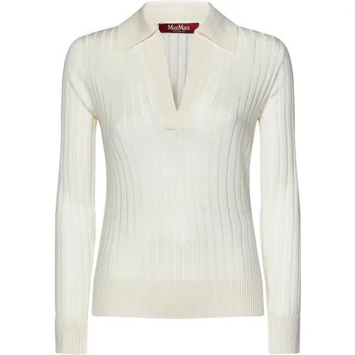 Silk Wool Sweater with Buttonless Polo Collar , female, Sizes: L - Max Mara - Modalova
