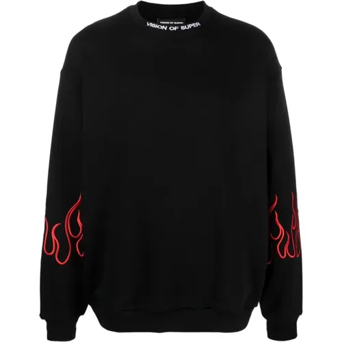 Sweater with Red Embroidered Flames , male, Sizes: L, M, XS, S, XL - Vision OF Super - Modalova