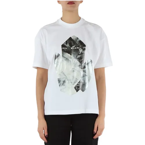 Baumwoll T-Shirt mit Frontdruck , Damen, Größe: XS - Calvin Klein Jeans - Modalova