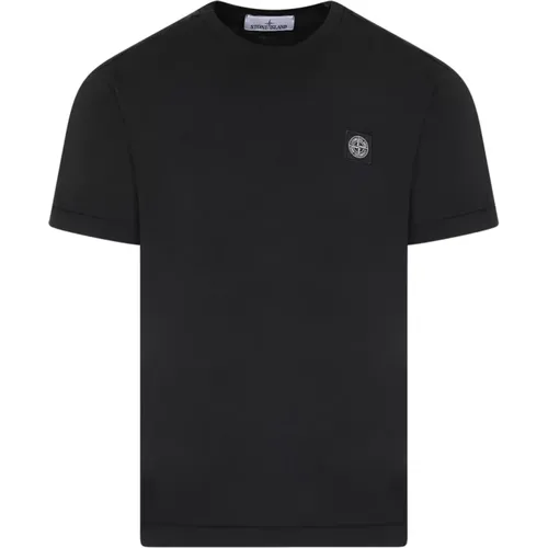 Schwarzes Baumwoll-T-Shirt Rundhals , Herren, Größe: M - Stone Island - Modalova