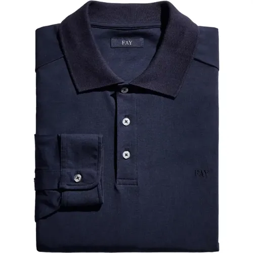 Polo Shirts,Blau Polo Shirt Jersey Textur Bestickt - Fay - Modalova