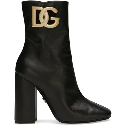 Logo-Plaque Leather Boots , female, Sizes: 4 UK, 6 UK, 4 1/2 UK, 3 1/2 UK, 5 UK - Dolce & Gabbana - Modalova