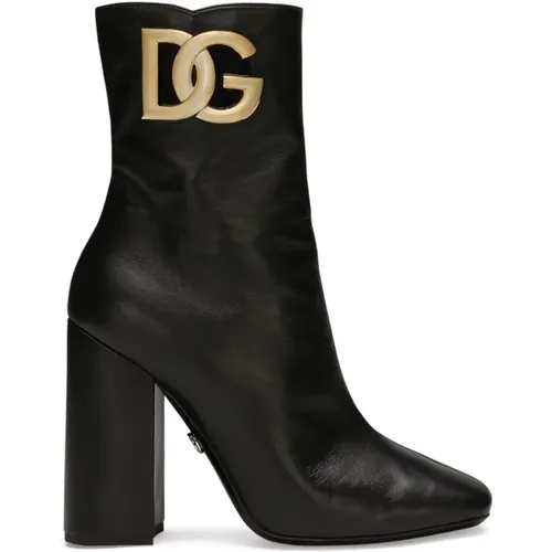 Logo-Plaque Leather Boots , female, Sizes: 4 UK, 6 UK, 4 1/2 UK, 3 UK, 3 1/2 UK, 5 UK, 5 1/2 UK - Dolce & Gabbana - Modalova