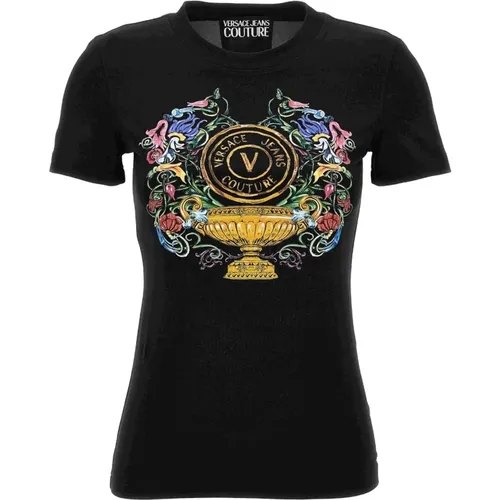 Schwarze T-Shirt und Polo Kollektion , Damen, Größe: 2XS - Versace Jeans Couture - Modalova