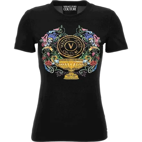Schwarze T-Shirt und Polo Kollektion , Damen, Größe: S - Versace Jeans Couture - Modalova