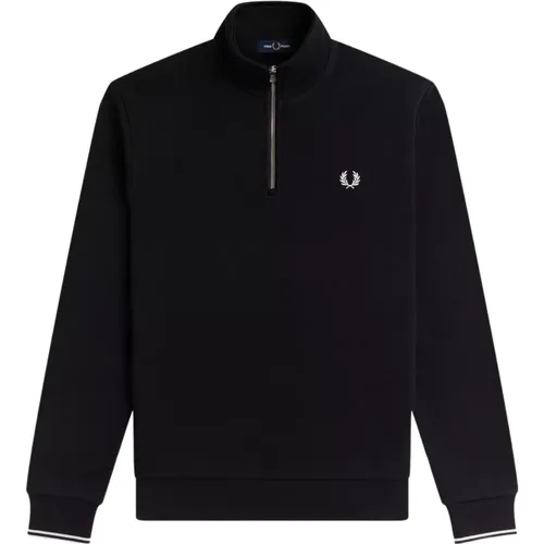 Schwarzer Half-Zip-Sweatshirt mit Rückenstreifen , Herren, Größe: 2XL - Fred Perry - Modalova