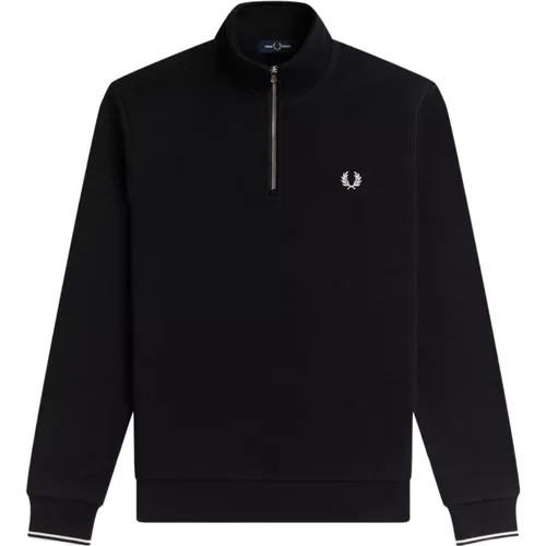 Schwarzer Half-Zip-Sweatshirt mit Rückenstreifen , Herren, Größe: L - Fred Perry - Modalova