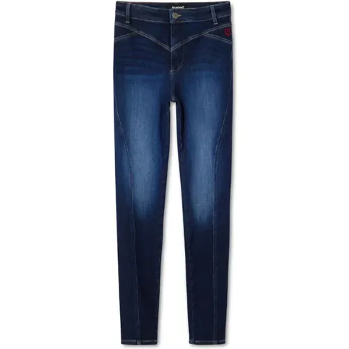 Blaue Enganliegende Jeans mit Bestickten Details , Damen, Größe: 2XL - Desigual - Modalova