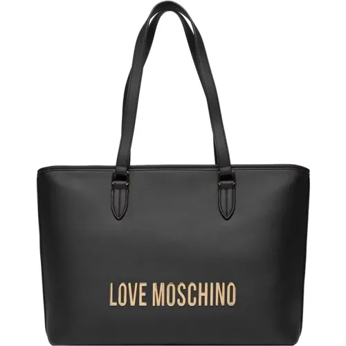 Schwarze Shopper Tasche mit Gold Details , Damen, Größe: ONE Size - Love Moschino - Modalova