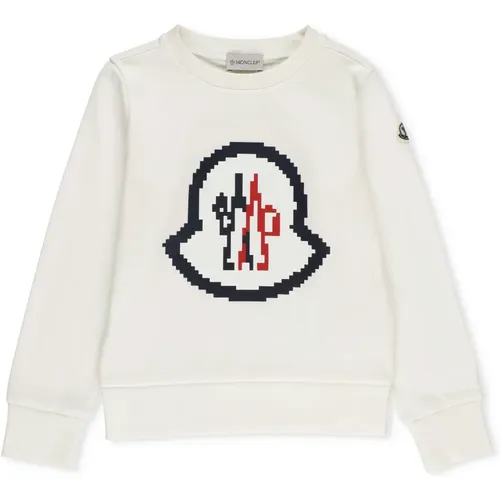 Weißer Baumwolljungen-Sweatshirt mit Logo-Patch - Moncler - Modalova