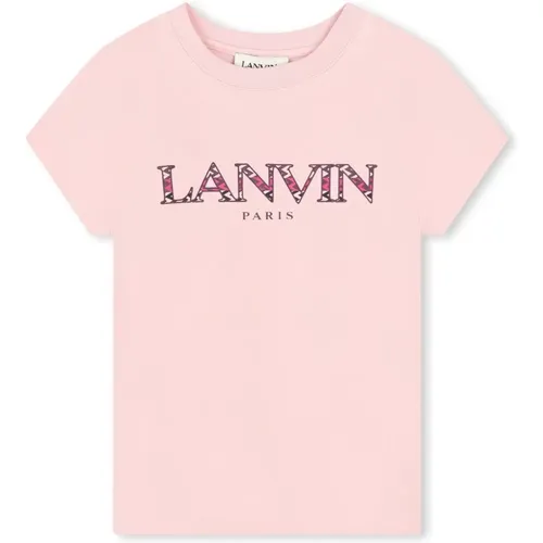 Rosa Rundhals-T-Shirt mit geprägtem Logo - Lanvin - Modalova