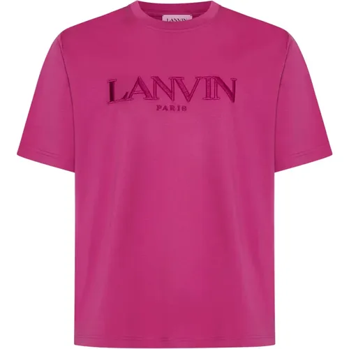 Fuchsia Baumwoll T-Shirt mit Besticktem Logo , Herren, Größe: M - Lanvin - Modalova