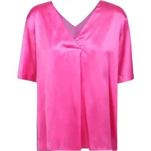 Fuchsia Silk V-Neck Blouse , female, Sizes: S - Xacus - Modalova