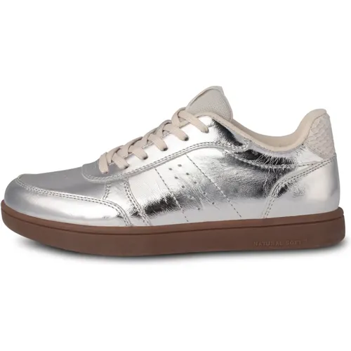 Silber Metallic Leder Sneaker , Damen, Größe: 37 EU - Woden - Modalova