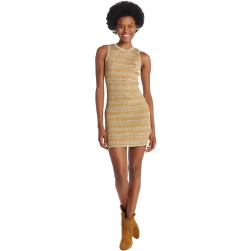 Golden Ribbed Knit Minidress with Lurex Stripe , female, Sizes: M - BA&SH - Modalova