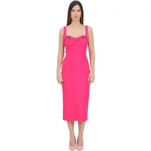 Fuchsia Sheath Midi Dress with Baroque Buckles , female, Sizes: S, XS, 2XS - Versace Jeans Couture - Modalova