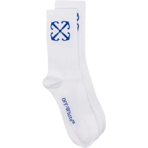 Off , Blaues Logo Lange Weiße Socken , Herren, Größe: M - Off White - Modalova