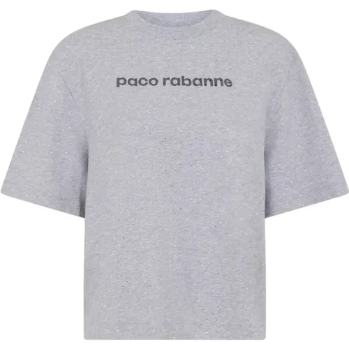Sparkling Rhinestone Logo Print T-Shirt , female, Sizes: M - Paco Rabanne - Modalova