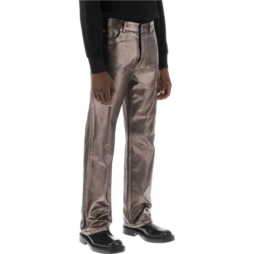 Metallic Denim Straight Cut Jeans , Herren, Größe: M - Salvatore Ferragamo - Modalova