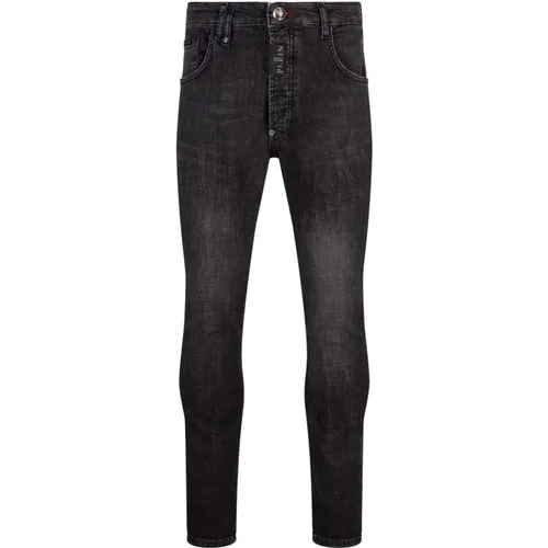 Schwarze Skinny Jeans mit Hexagon-Patch , Herren, Größe: W34 - Philipp Plein - Modalova