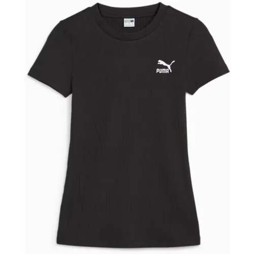 Geripptes Slim T-Shirt für Frauen , Damen, Größe: L - Puma - Modalova