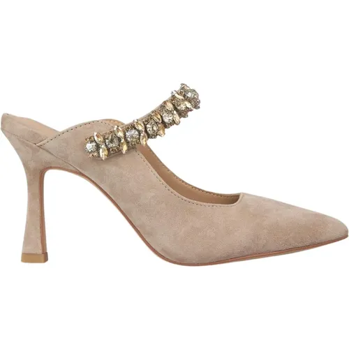 Stylish Heeled Mules with Rhinestone Detail , female, Sizes: 2 UK - Alma en Pena - Modalova