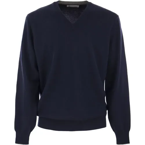Luxuriöser Cashmere Pullover mit Raffinierten Details,Kaschmir V-Ausschnitt Pullover mit Kontrastpaspelierung - BRUNELLO CUCINELLI - Modalova