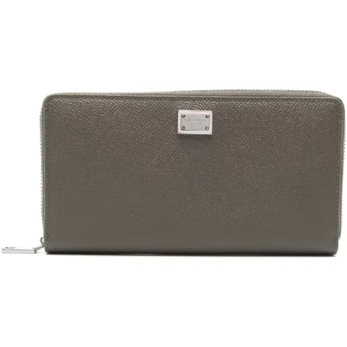 Logo Shield Wallet Khaki Leather , female, Sizes: ONE SIZE - Dolce & Gabbana - Modalova