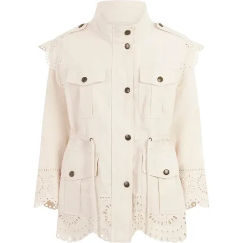 White Canvas Jacket with Sangallo Embroidery , female, Sizes: XS, M, L, S - Twinset - Modalova
