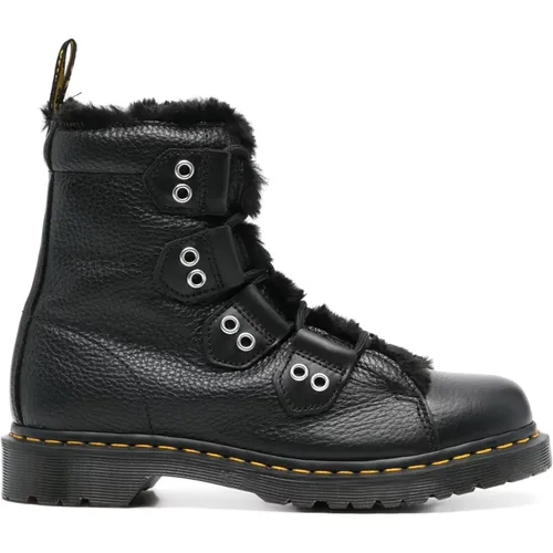 Schwarze Schnürstiefel mit Faux-Fur-Futter , Damen, Größe: 37 EU - Dr. Martens - Modalova