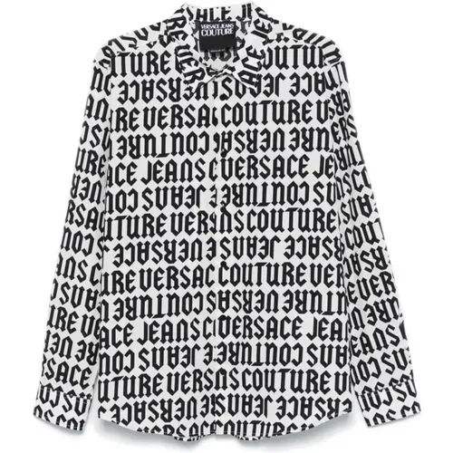 Logo Print Cotton Shirt Black/White , male, Sizes: L, M, S, XL - Versace Jeans Couture - Modalova