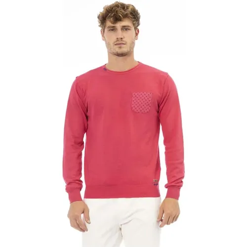 Roter Baumwoll-Crewneck-Pullover mit Fronttasche , Herren, Größe: XL - Baldinini - Modalova