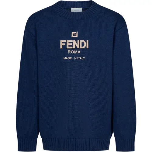 Blauer Sweatshirt mit Logo-Stickerei - Fendi - Modalova