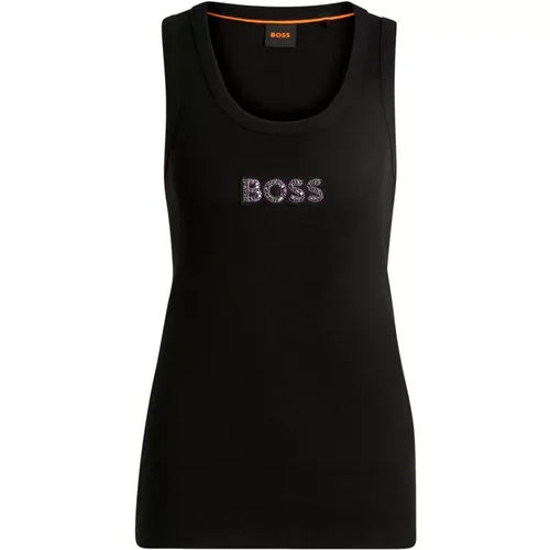 Geripptes Baumwoll-Tanktop mit Stonebadge , Damen, Größe: L - Hugo Boss - Modalova