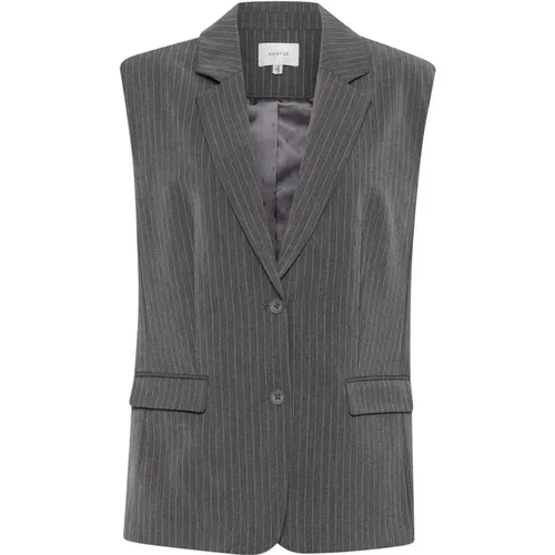 Pinstripe Weste Jacke Grau , Damen, Größe: S - Gestuz - Modalova