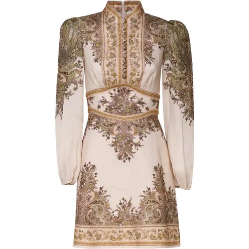 Mandarin Collar Floral Print Dress Beige , female, Sizes: XS - Zimmermann - Modalova