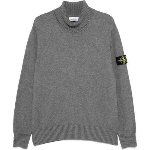 Grauer Hochgeschlossener Pullover Schwer , Herren, Größe: M - Stone Island - Modalova