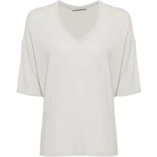 Graues V-Ausschnitt Drop-Shoulder T-Shirt , Damen, Größe: L - Le Tricot Perugia - Modalova