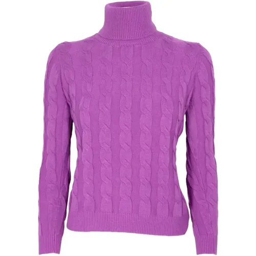 Geflochtener Rollkragenpullover Lila , Damen, Größe: S - CASHMERE COMPANY - Modalova