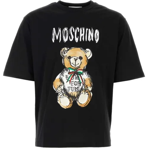 Schwarzes Oversize Baumwoll T-Shirt - Moschino - Modalova