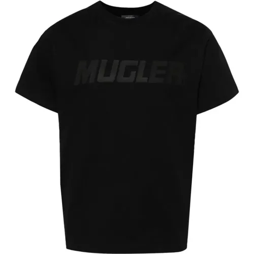 Schwarzes Baumwoll-Jersey-Logo-T-Shirt , Damen, Größe: S - Mugler - Modalova