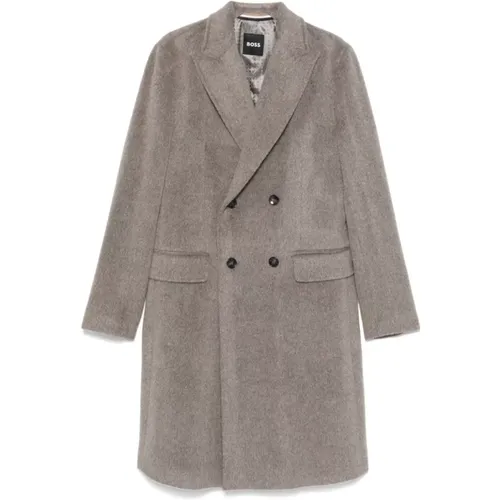 Alpaca Wool Blend Grey Coat , male, Sizes: L, M - Hugo Boss - Modalova