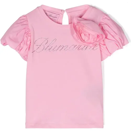 Rosa Blumen T-shirt mit Strass - Blumarine - Modalova