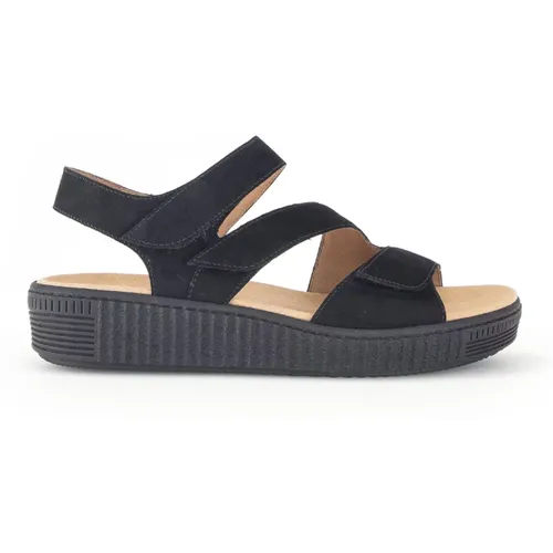 Schwarze Samt Leder Sandalen , Damen, Größe: 42 EU - Gabor - Modalova