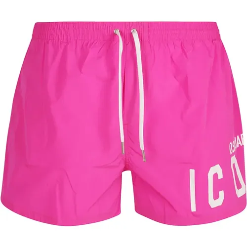 Fuchsia Swim Shorts with Logo Print , male, Sizes: S, XS - Dsquared2 - Modalova