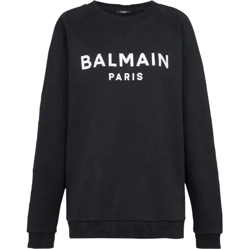 Baumwoll-Öko-Design-Sweatshirt mit Flocklogo , Damen, Größe: M - Balmain - Modalova