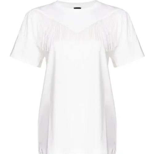 Kurzarmiges Baumwoll-Jersey-T-Shirt mit Fransenapplikation , Damen, Größe: S - pinko - Modalova