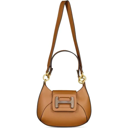 Structured Leather Hobo Bag , female, Sizes: ONE SIZE - Hogan - Modalova